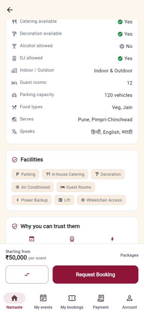 A venue profile showing facts, facilities and the reasons to trust them