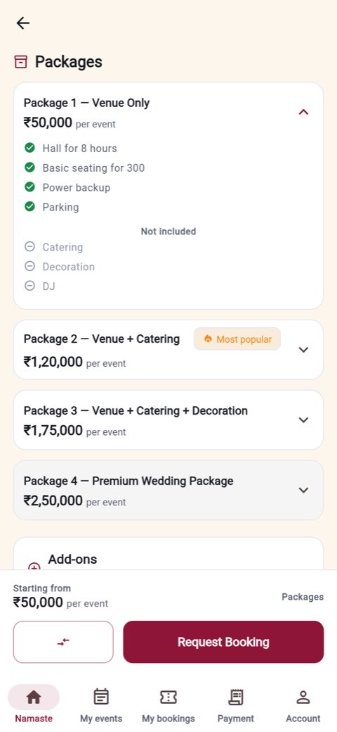 Packages with inclusions and exclusions and selectable add-ons